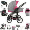 Bebebi Florenz | 4 In 1 Kinderwagen Komplettset | ISOFIX Basis | Hartgummireifen Davanzati Pink Black 7