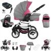 Bebebi Florenz | 4 In 1 Kinderwagen Komplettset | ISOFIX Basis | Hartgummireifen Davanzati Pink White 5