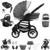 Bebebi Florenz | 4 In 1 Kinderwagen Komplettset | ISOFIX Basis | Hartgummireifen Marco Darkgrey Black 7