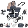 Friedrich Hugo Berlin | 3 In 1 Kombi Kinderwagen Set | Luftreifen Dark Blue And Beige Day 5