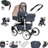 Friedrich Hugo Berlin | 4 In 1 Kinderwagen Komplettset | ISOFIX Basis | GEL Reifen Dark Blue And Beige Day 7