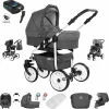 Friedrich Hugo Berlin | 4 In 1 Kinderwagen Komplettset | ISOFIX Basis | GEL Reifen Dark Grey And Grey Day 5