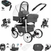 Friedrich Hugo Berlin | 4 In 1 Kinderwagen Komplettset | ISOFIX Basis | GEL Reifen Dark Grey And White Day 7