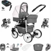 Friedrich Hugo Berlin | 4 In 1 Kombi Kinderwagen + ISOFIX | Luftreifen Grey And Light Rose Day 5