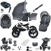 Friedrich Hugo Hamburg | 4 In 1 Kinderwagen Komplettset | ISOFIX Basis | Hartgummireifen Grey & Grey Linen 7