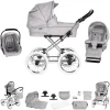 Friedrich Hugo München | 3 In 1 Kombi Kinderwagen Set | Nostalgie Kinderwagen Silbergrau – Rad: Chrom Weiß 7