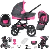 Friedrich Hugo Münster | 3 In 1 Kombi Kinderwagen Set | Hartgummireifen Grey & Pink 5