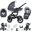 Friedrich Hugo Münster | 3 In 1 Kombi Kinderwagen Set | Hartgummireifen Grey & White 7