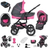 Friedrich Hugo Münster | 4 In 1 Kinderwagen Komplettset | ISOFIX Basis | Hartgummireifen Grey & Pink 7